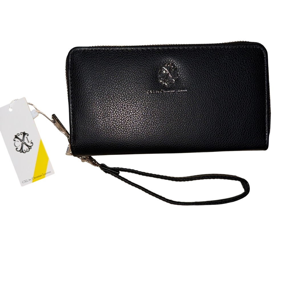 CXL by Christian Lacroix Black Double Zip Around Wristlet Wallet‎ New